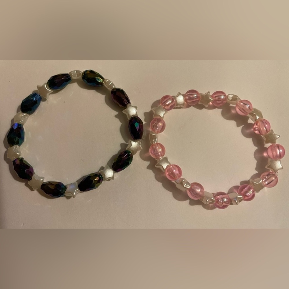 Pink and Black Beaded Bracelets Set Elphaba and Glinda wicked for good